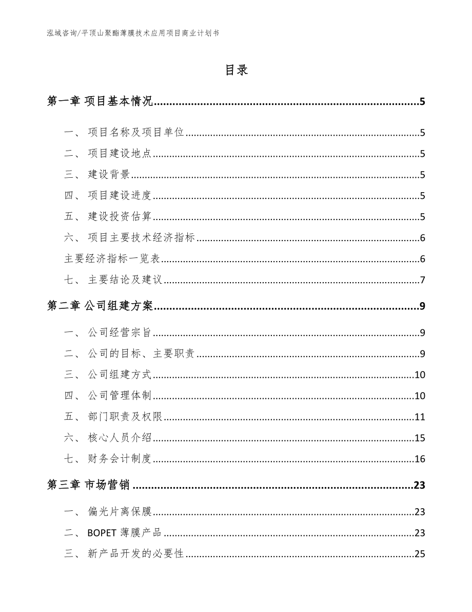 平顶山聚酯薄膜技术应用项目商业计划书【范文】_第1页