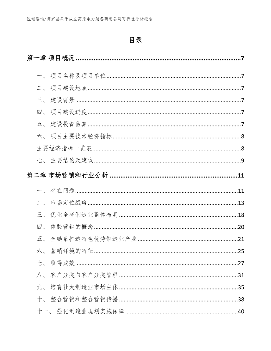 师宗县关于成立高原电力装备研发公司可行性分析报告_第1页