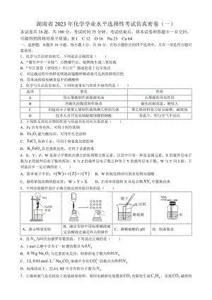 湖南省2023年化学学业水平选择性模拟考试试题及答案