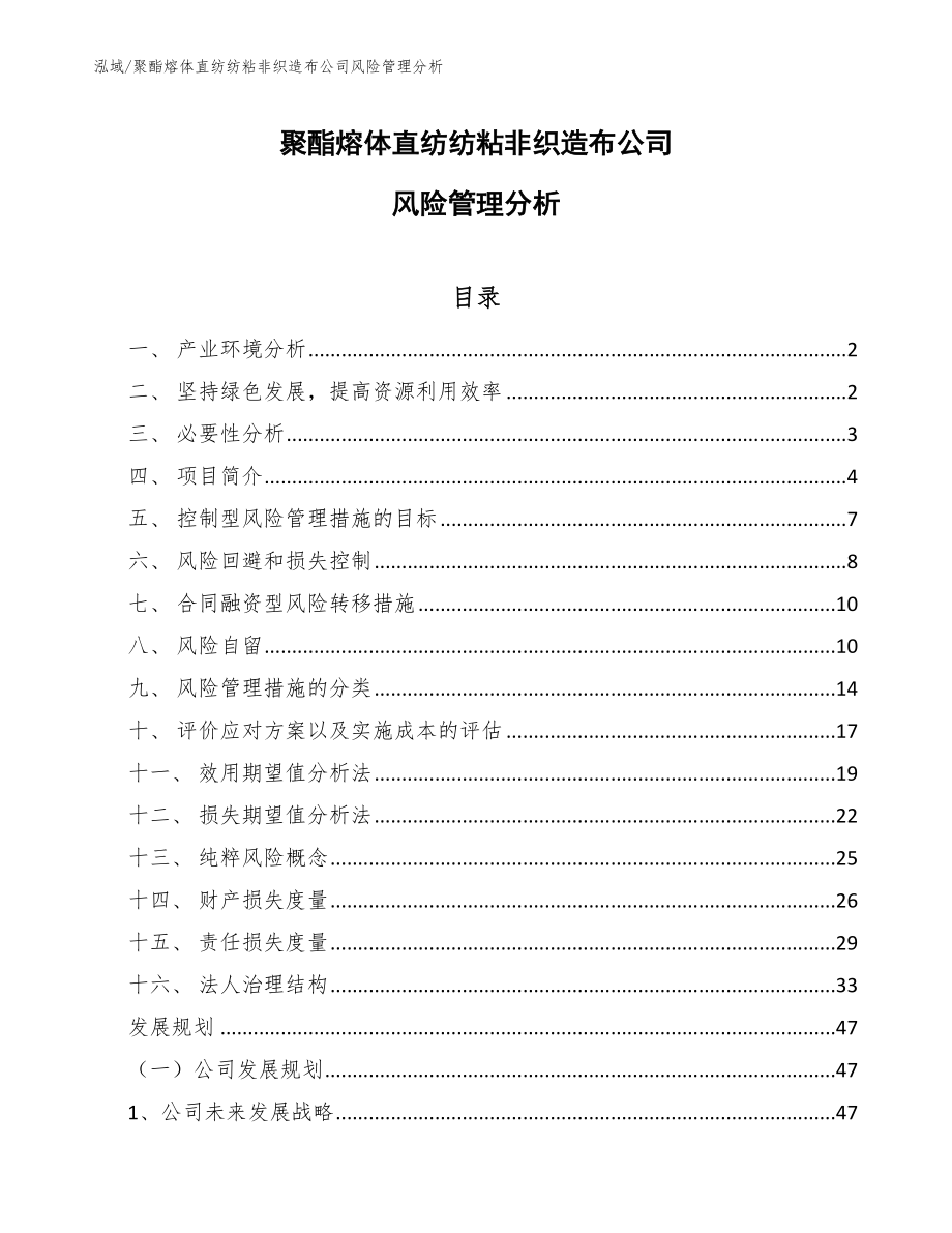 聚酯熔体直纺纺粘非织造布公司风险管理分析_第1页