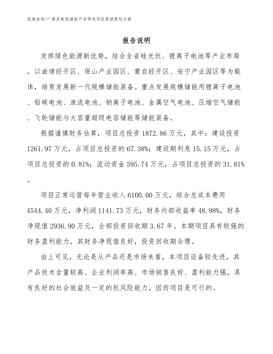 广南县新型储能产品研发项目营销策划方案范文模板_第1页