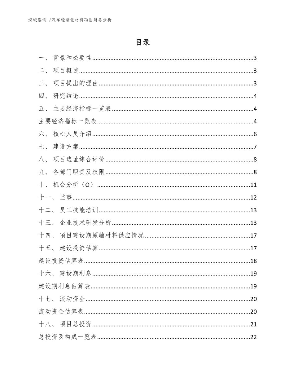 汽车轻量化材料项目财务分析参考范文_第1页