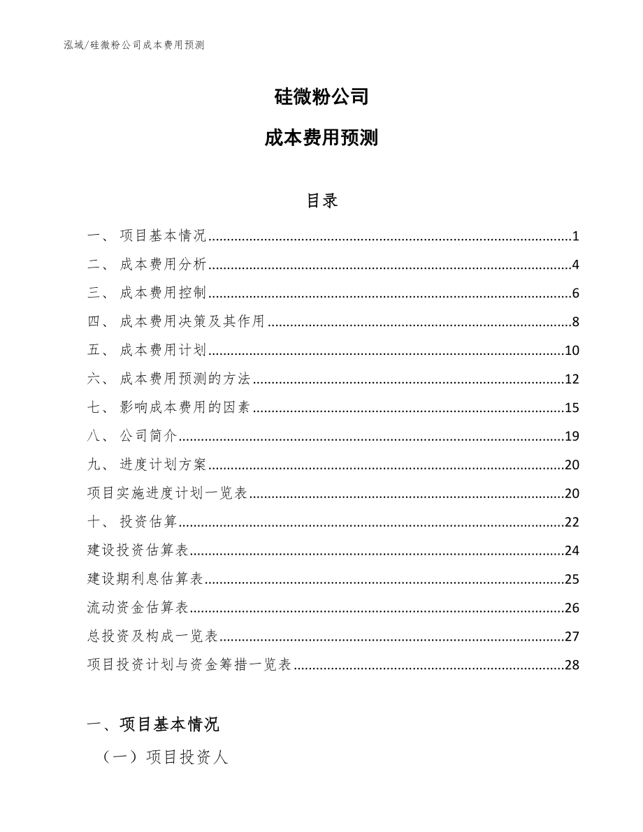 硅微粉公司成本费用预测_第1页