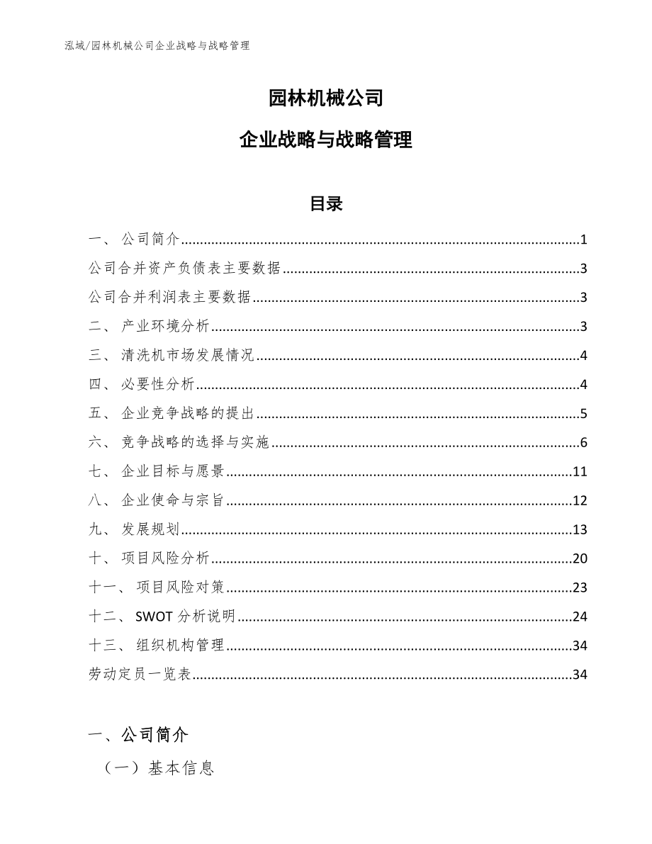 园林机械公司企业战略与战略管理_第1页