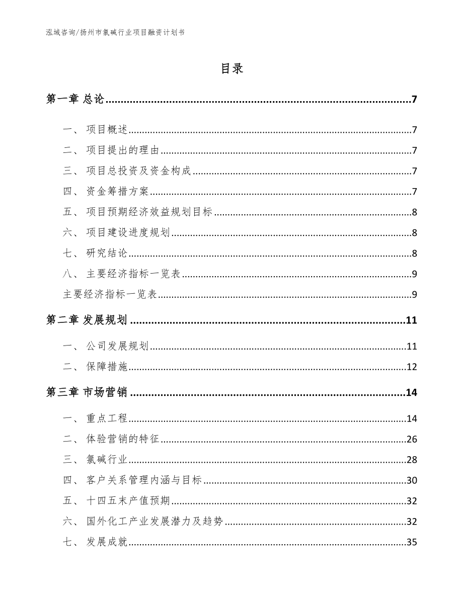 扬州市氯碱行业项目融资计划书参考模板_第1页