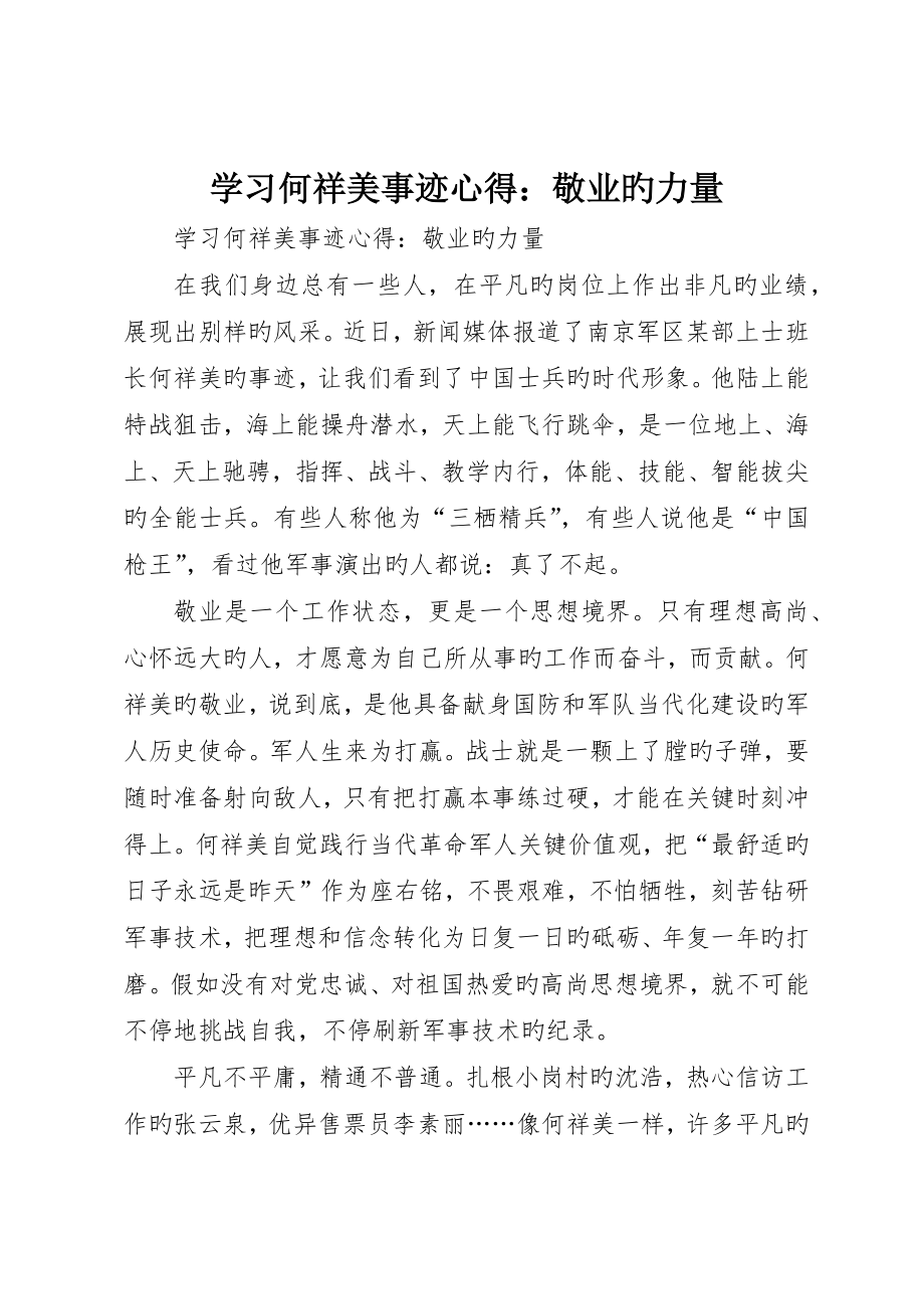 学习何祥美事迹心得：敬业的力量_第1页