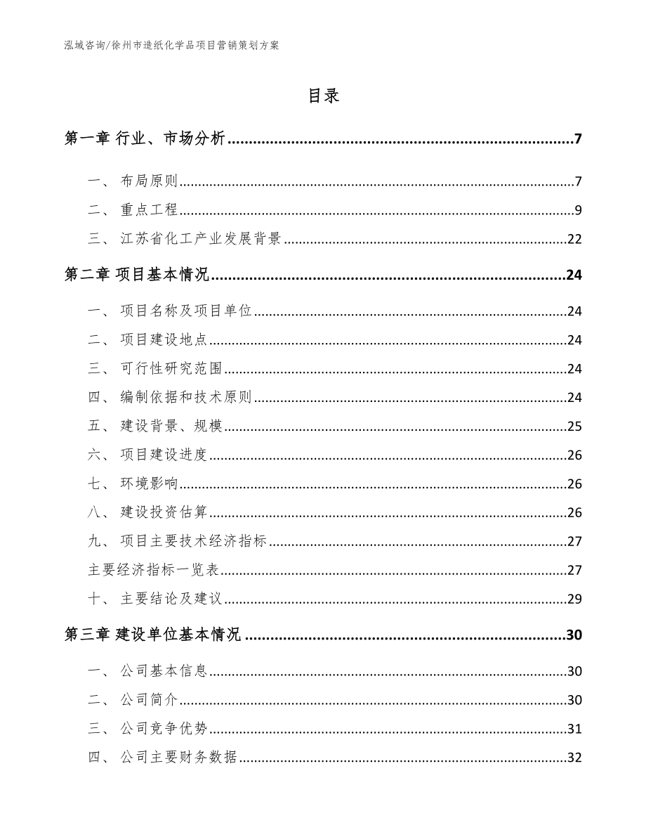 徐州市造纸化学品项目营销策划方案_第1页