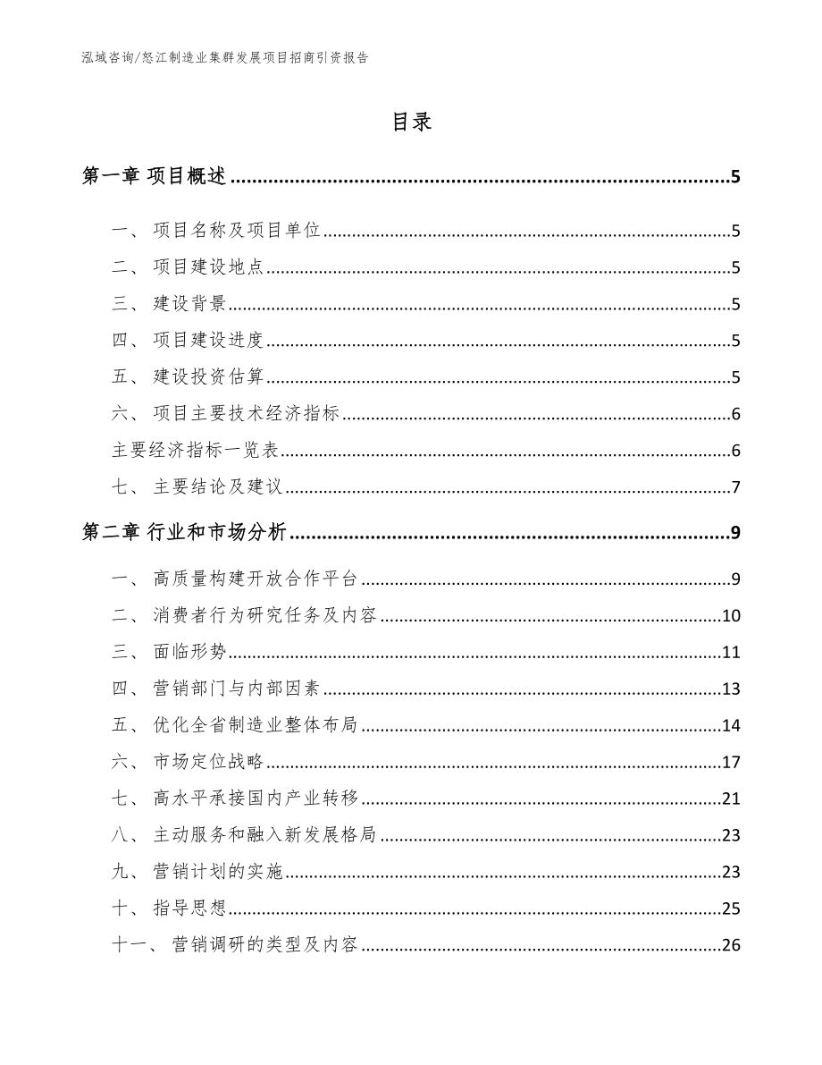 怒江制造业集群发展项目招商引资报告（模板范文）_第1页