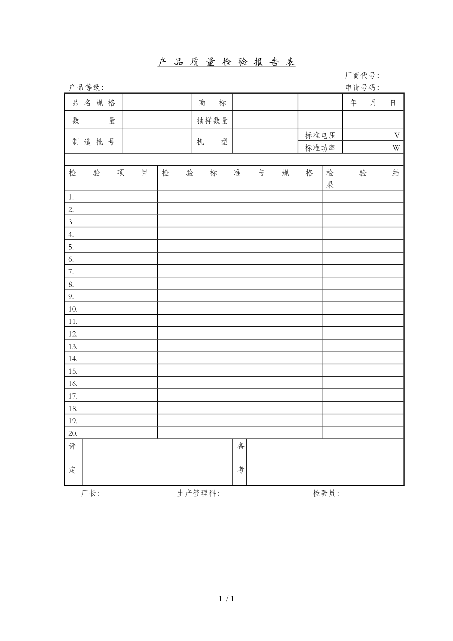 产品质量检验报告表(14个doc)3_第1页