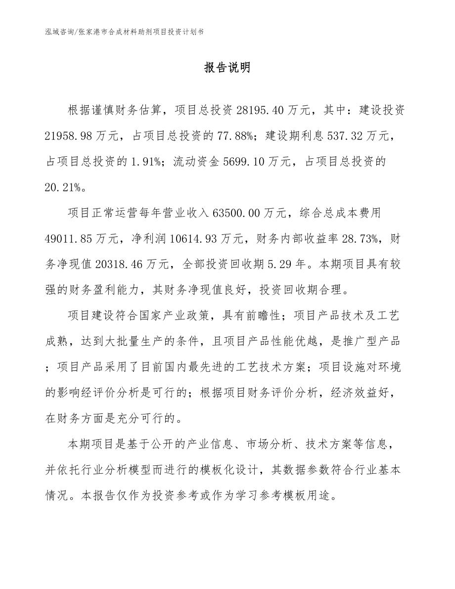 张家港市合成材料助剂项目投资计划书模板范本_第1页
