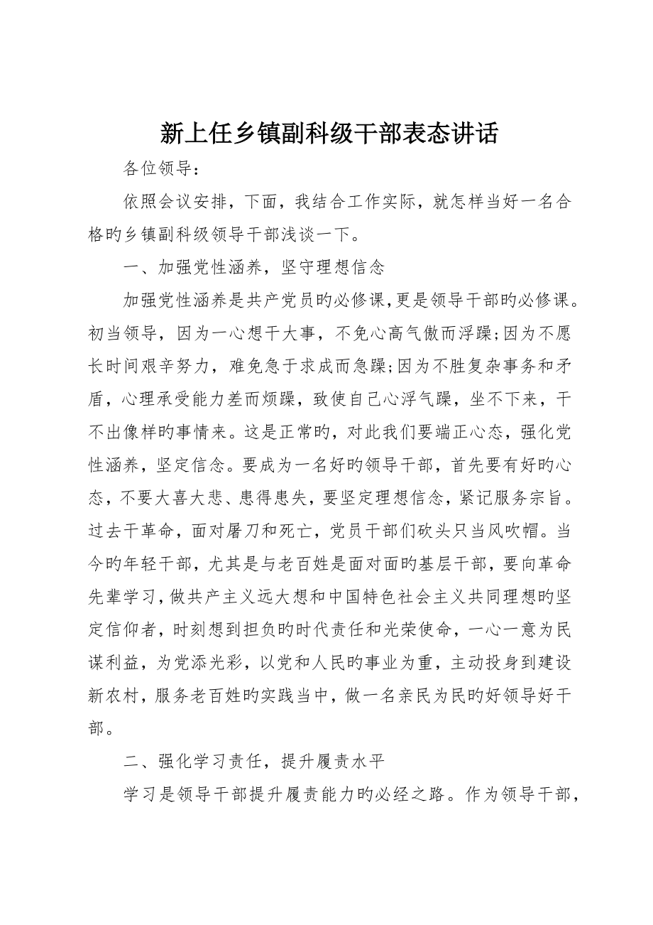 新上任乡镇副科级干部表态讲话_第1页