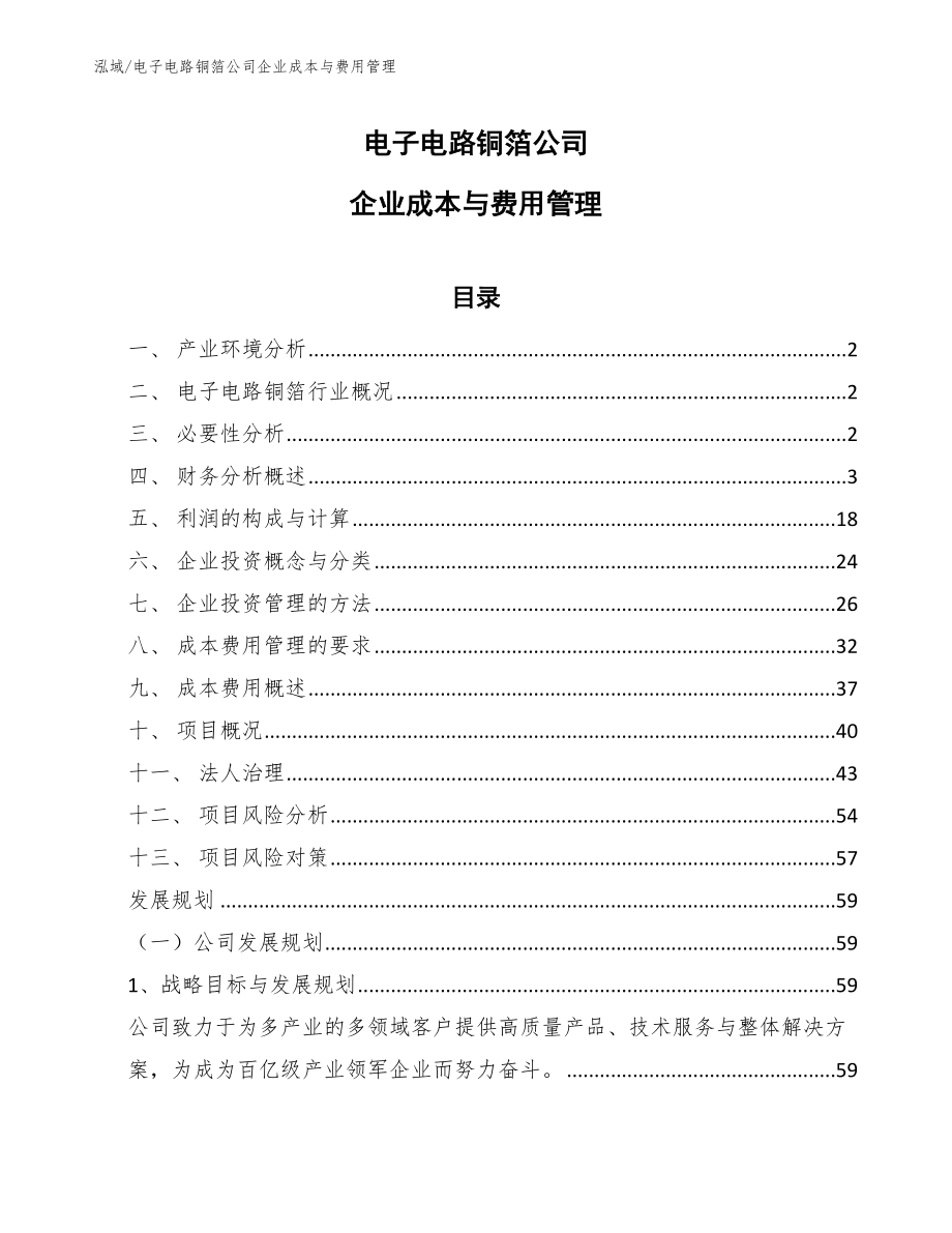 电子电路铜箔公司企业成本与费用管理_第1页