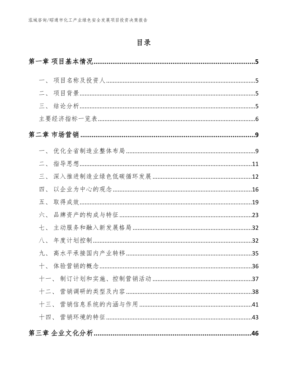 昭通市化工产业绿色安全发展项目投资决策报告【范文】_第1页