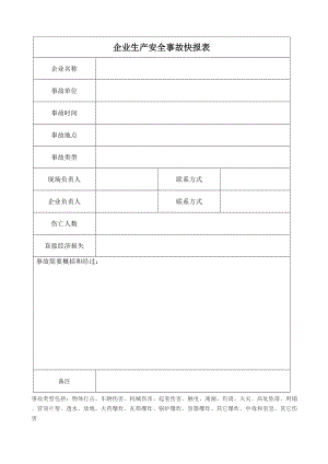 企業(yè)生產(chǎn)安全事故快報(bào)表