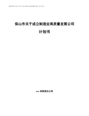 保山市关于成立制造业高质量发展公司计划书模板参考