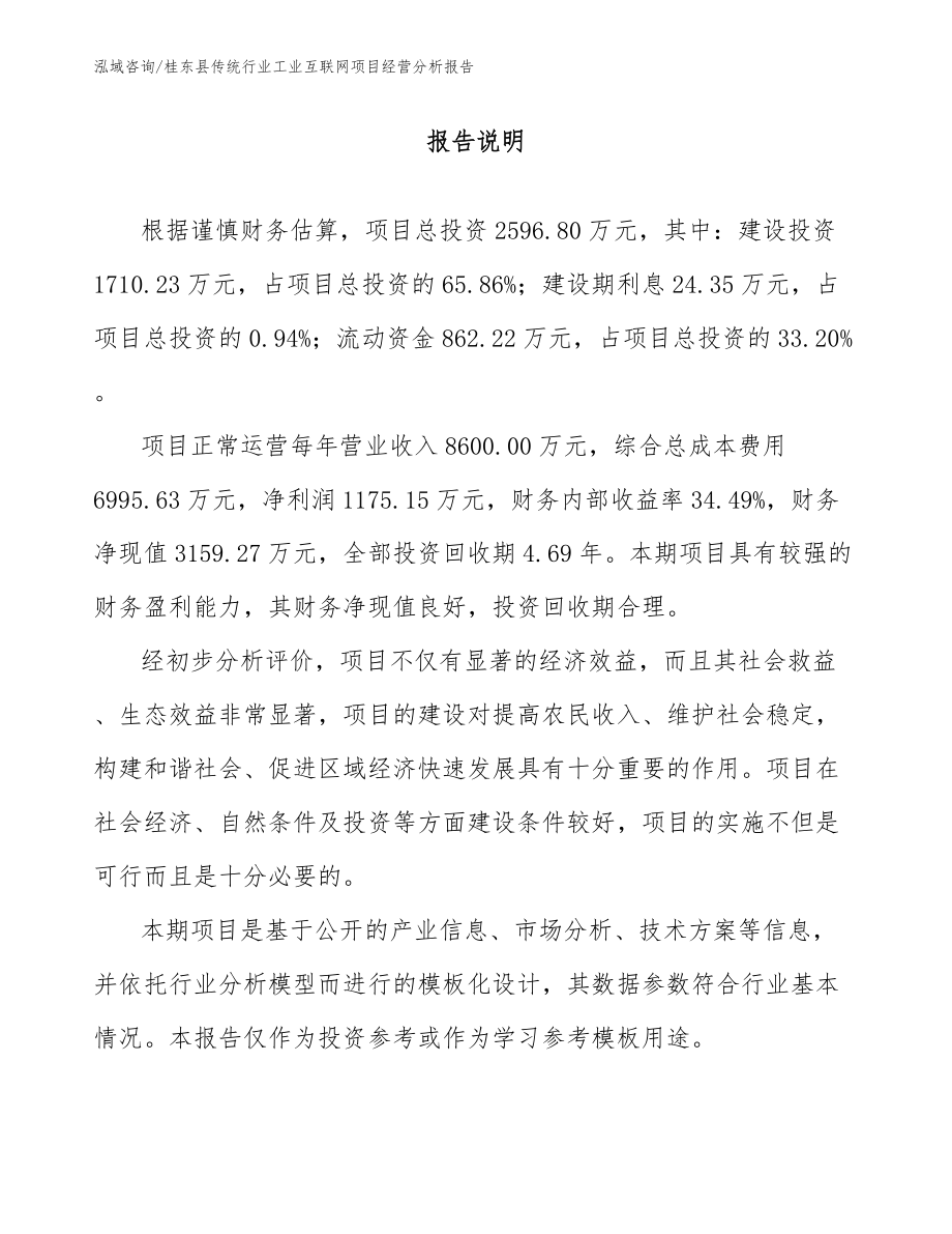 桂东县传统行业工业互联网项目经营分析报告模板范文_第1页