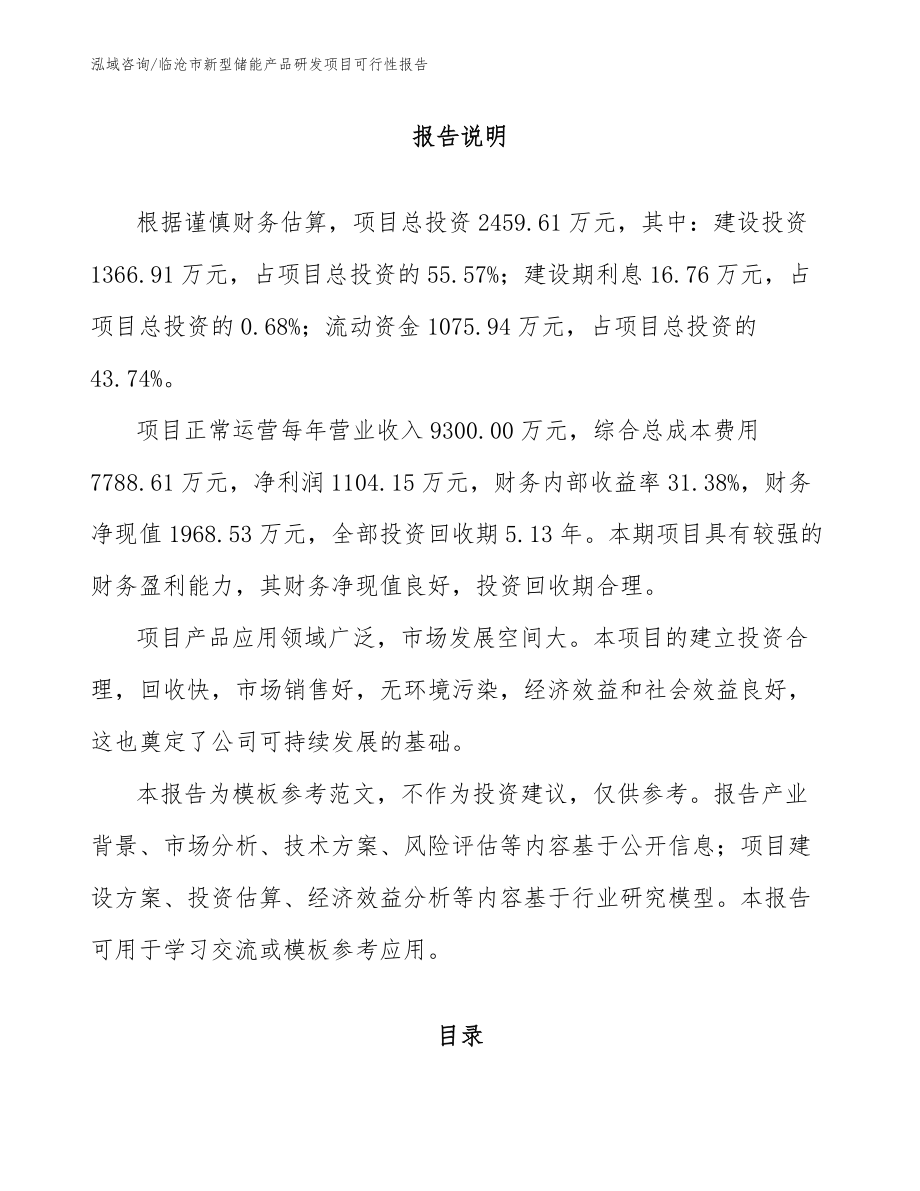 临沧市新型储能产品研发项目可行性报告模板范文_第1页