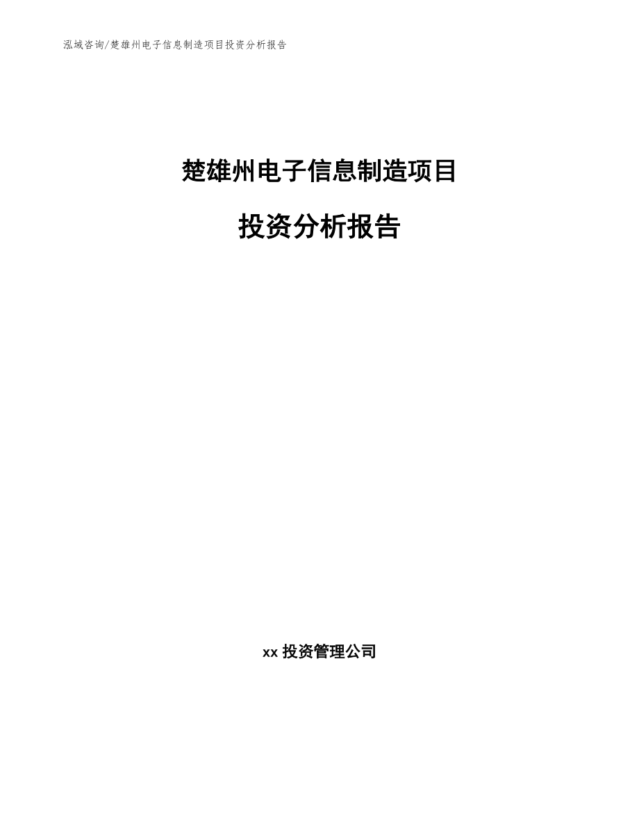 楚雄州电子信息制造项目投资分析报告（范文）_第1页