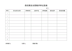 合格供應(yīng)商安全資格評(píng)審記錄表