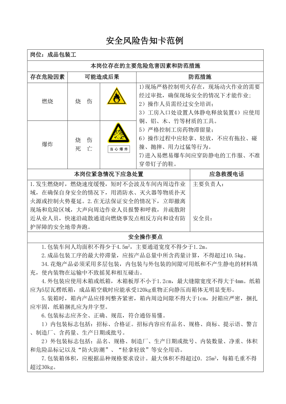 成品包裝工安全風(fēng)險告知卡_第1頁