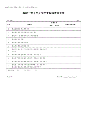 基坑土方開挖及支護(hù)工程檢查專業(yè)表