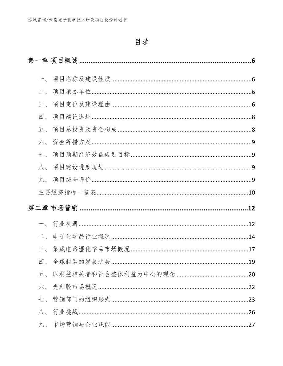云南电子化学技术研发项目投资计划书_第1页