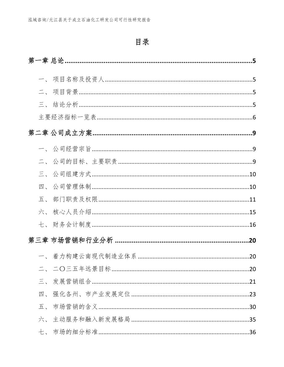 元江县关于成立石油化工研发公司可行性研究报告_第1页