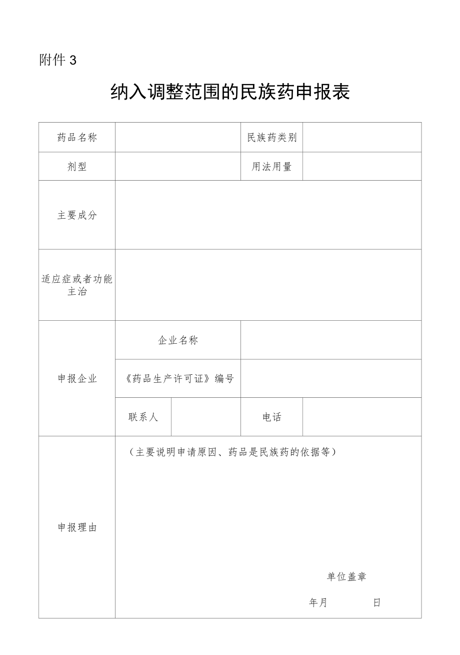 纳入调整范围的民族药申报表.docx_第1页