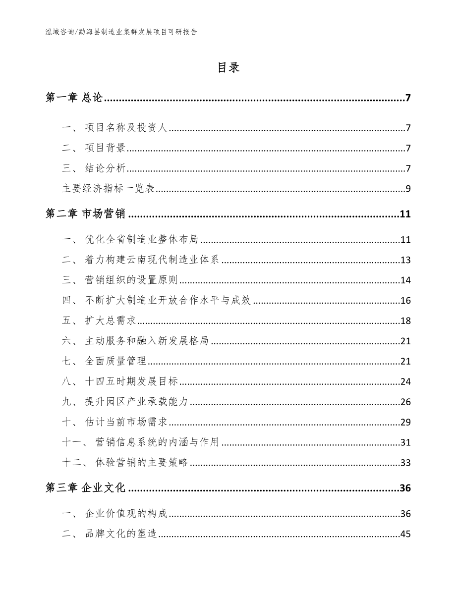 勐海县制造业集群发展项目可研报告_范文模板_第1页