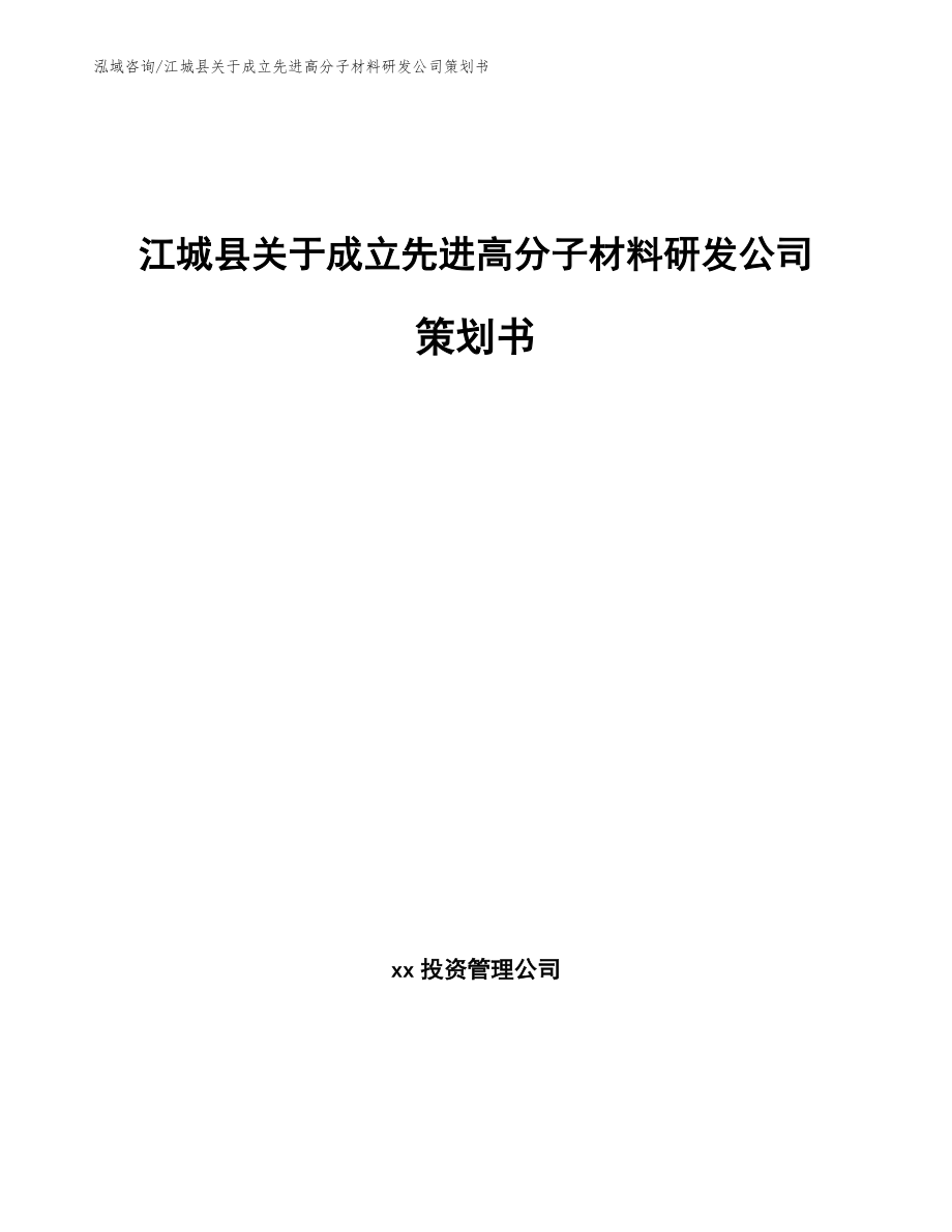 江城县关于成立先进高分子材料研发公司策划书参考范文_第1页
