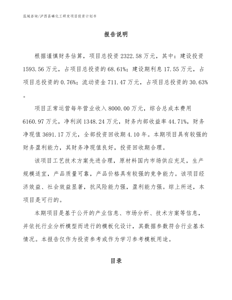 泸西县磷化工研发项目投资计划书_第1页