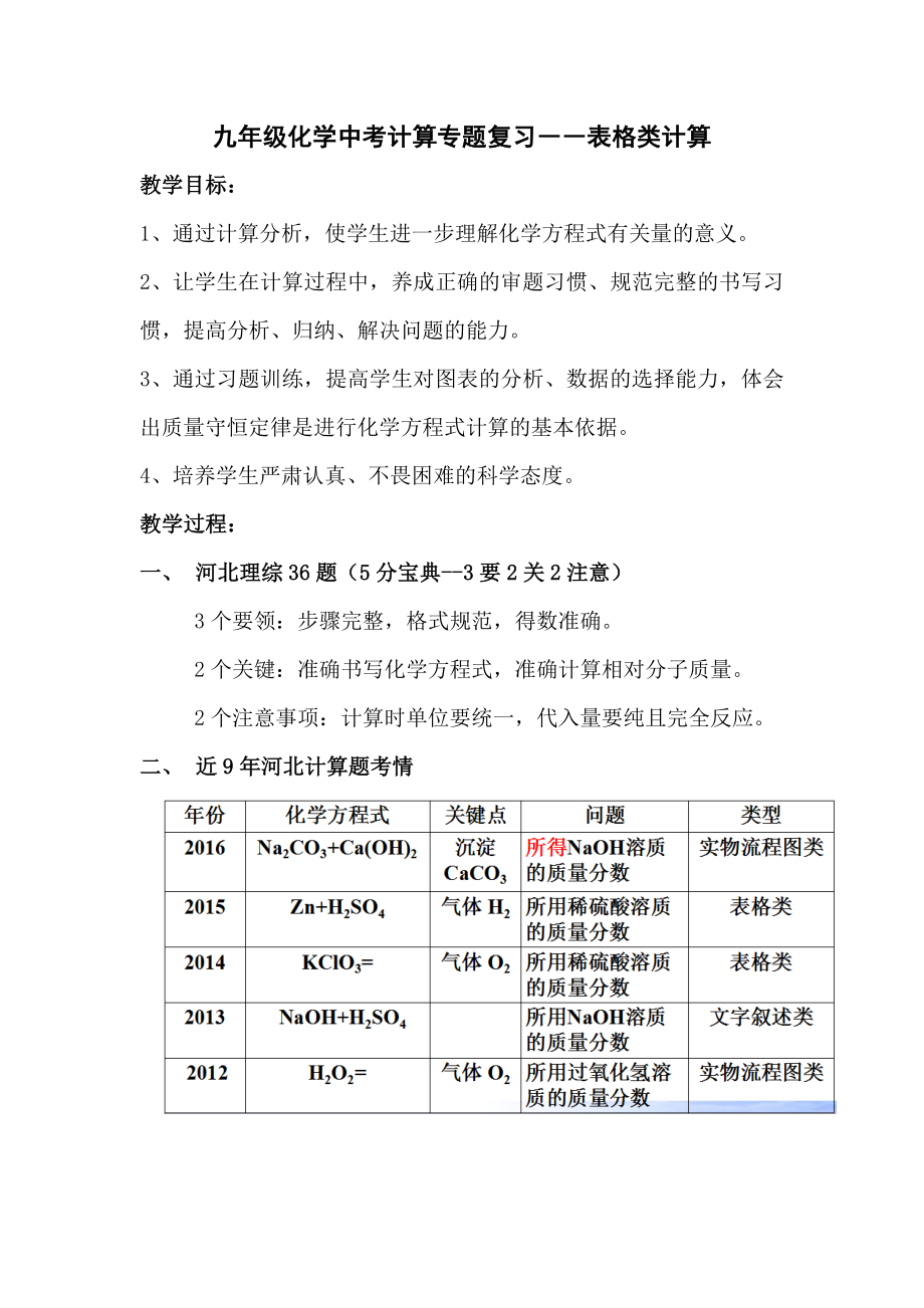 化学方程式的计算专题——表格题_第1页