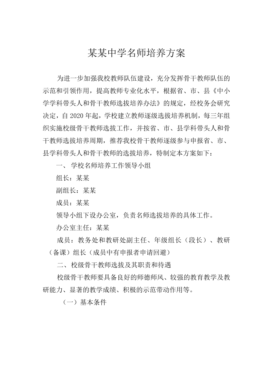 某某中学名师培养方案_第1页