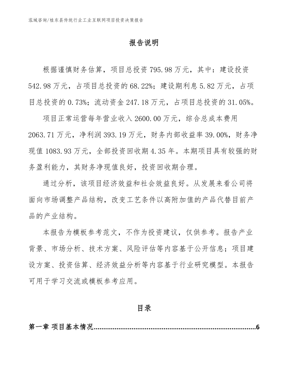 桂东县传统行业工业互联网项目投资决策报告【范文】_第1页