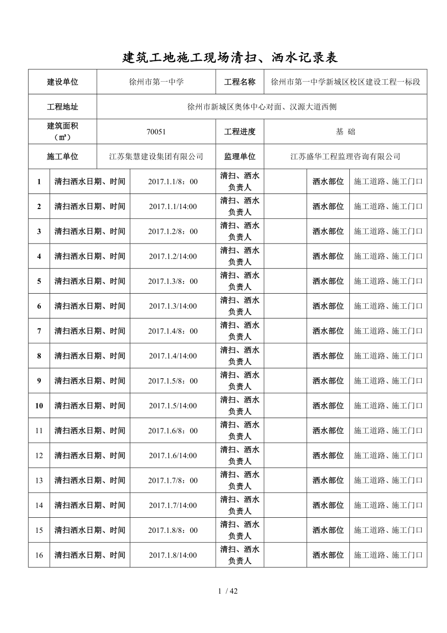 建筑工地施工现场洒水记录表(doc 41页)_第1页