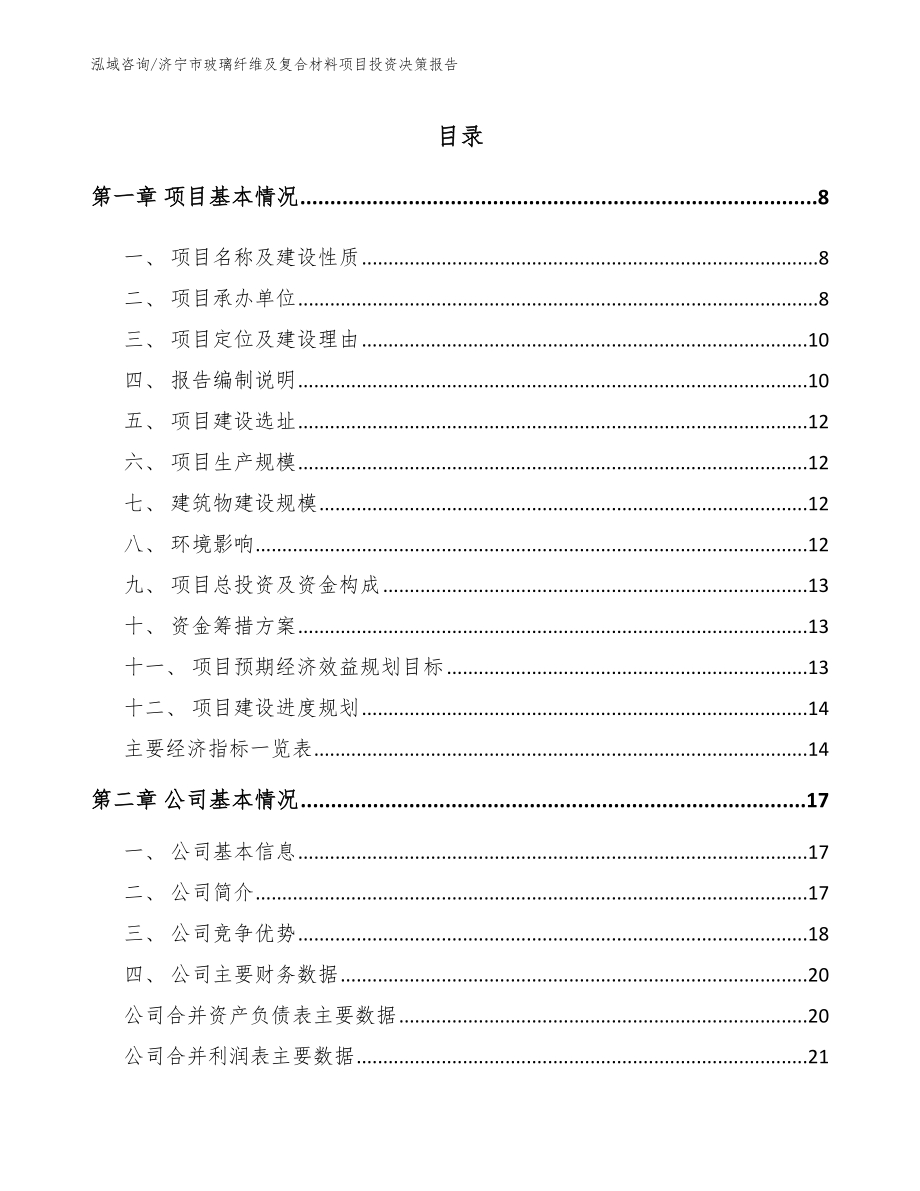 济宁市玻璃纤维及复合材料项目投资决策报告_第1页