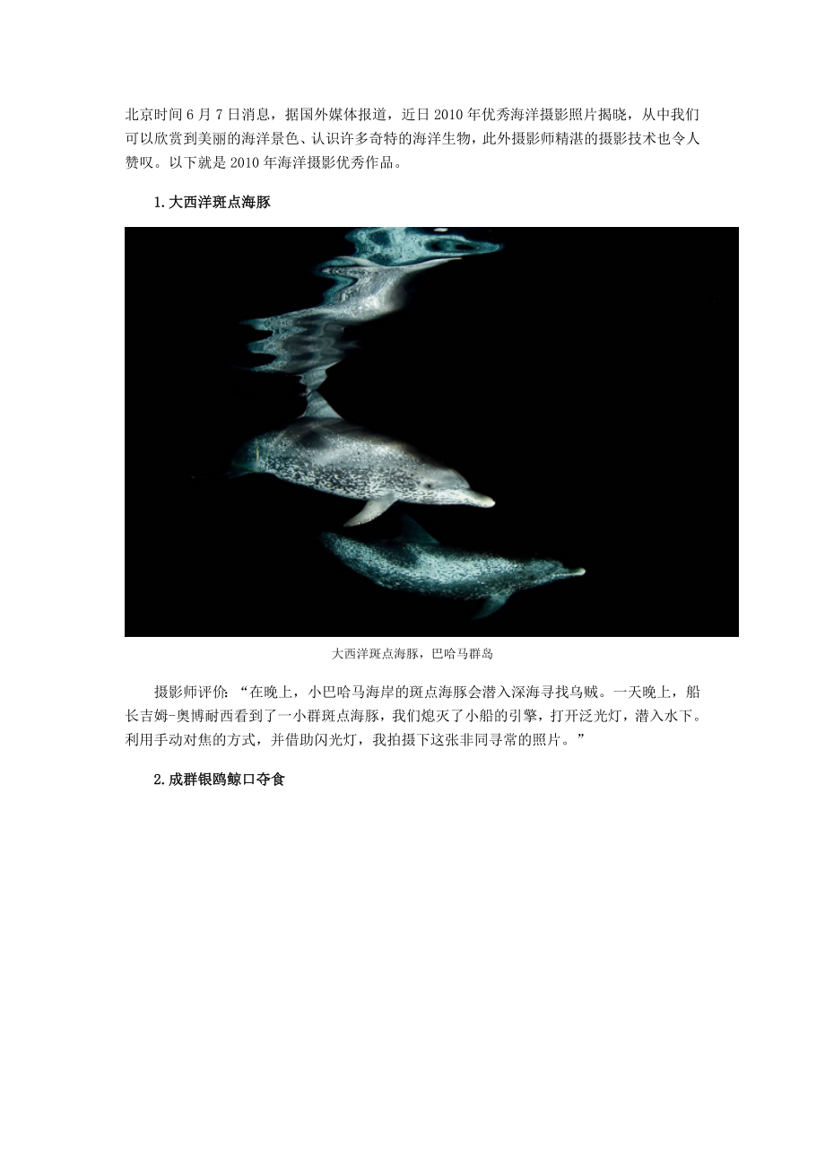 北京时间6月7日消息据国外媒体报道近日2010年优秀海洋摄影照片揭晓_第1页