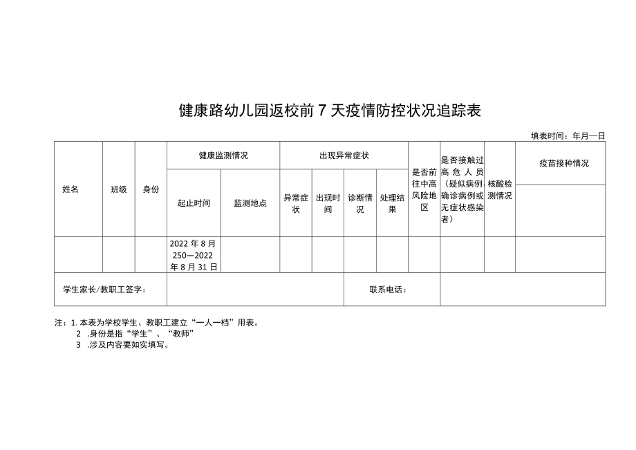 学校7天人员疫情防控状况追踪表_第1页