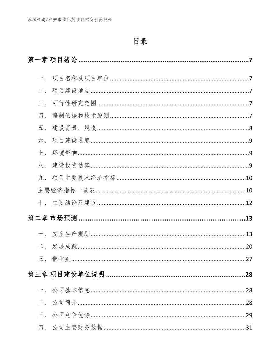淮安市催化剂项目招商引资报告参考模板_第1页