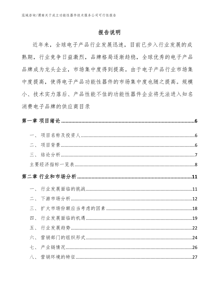 渭南关于成立功能性器件技术服务公司可行性报告_第1页