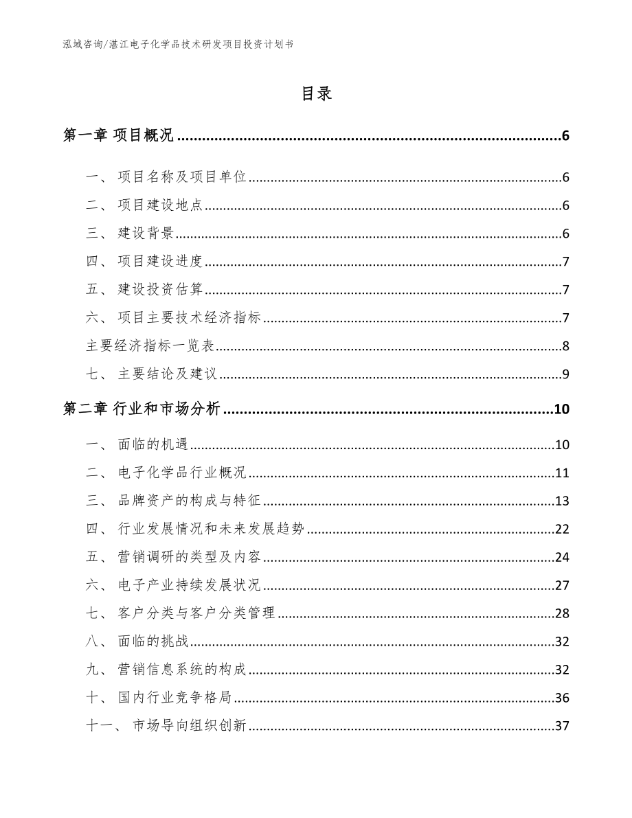 湛江电子化学品技术研发项目投资计划书_第1页