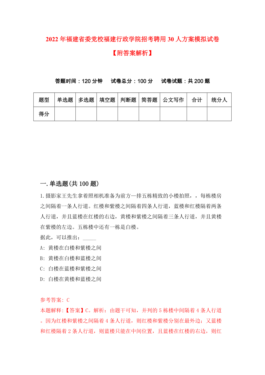 2022年福建省委党校福建行政学院招考聘用30人方案模拟试卷【附答案解析】【1】_第1页