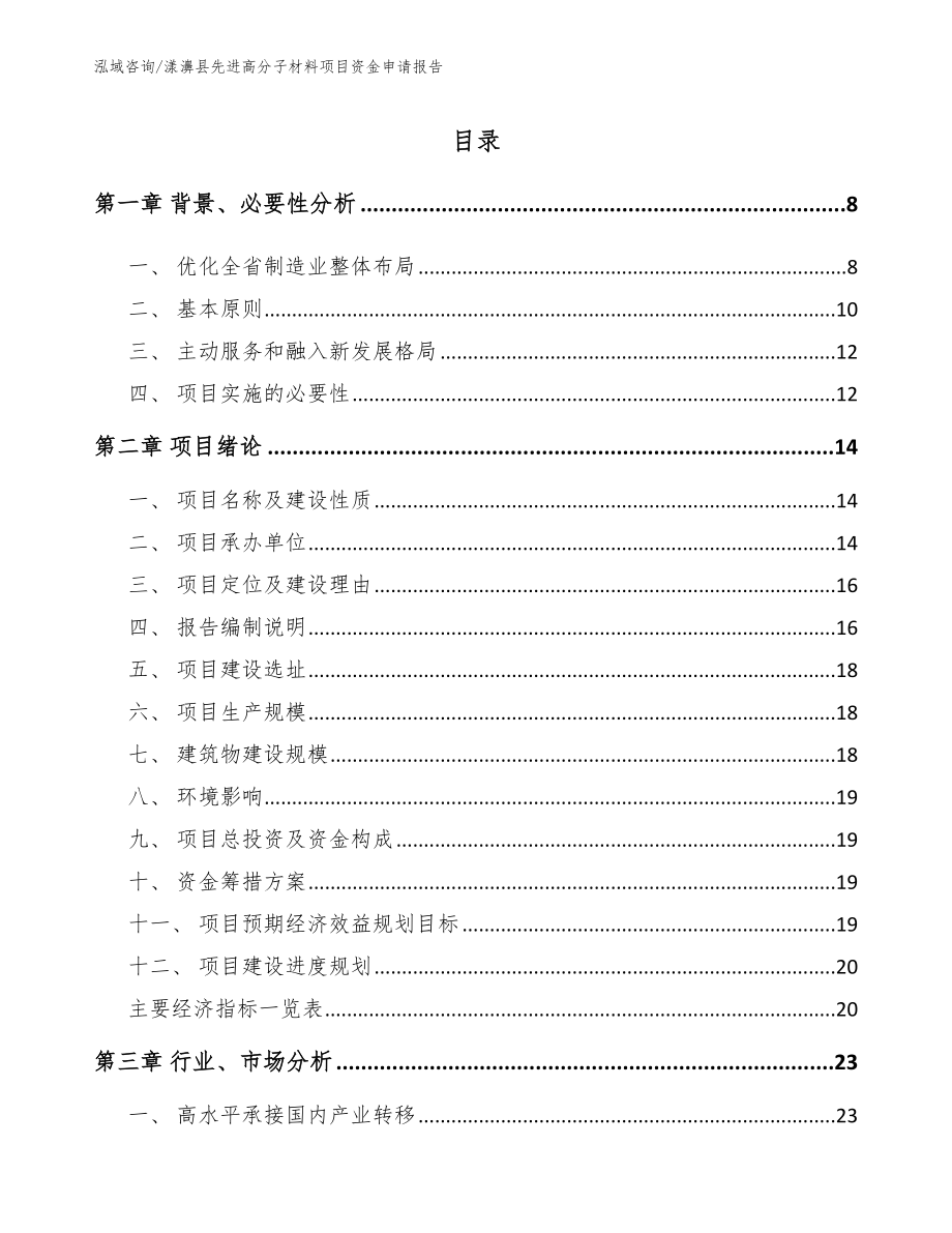 漾濞县先进高分子材料项目资金申请报告_第1页