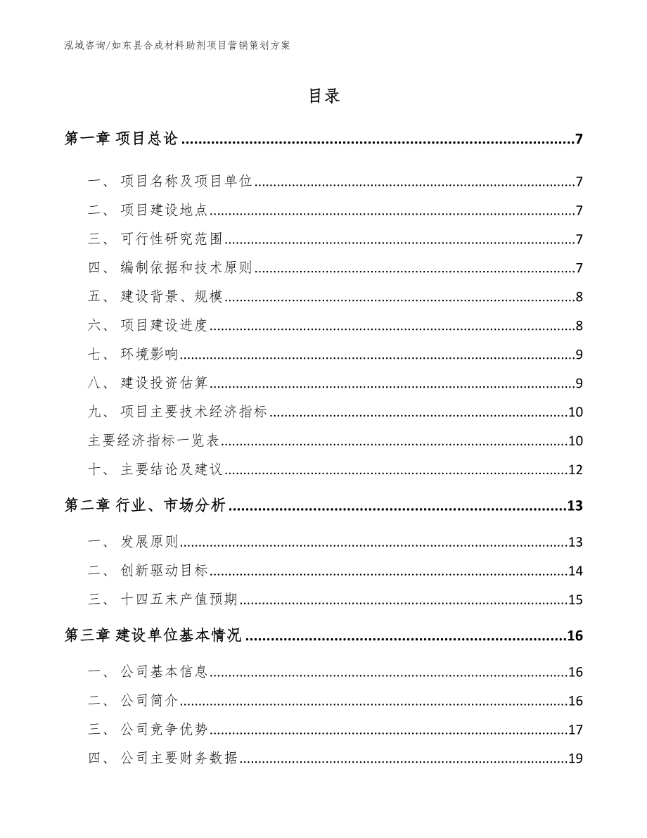 如东县合成材料助剂项目营销策划方案【模板】_第1页
