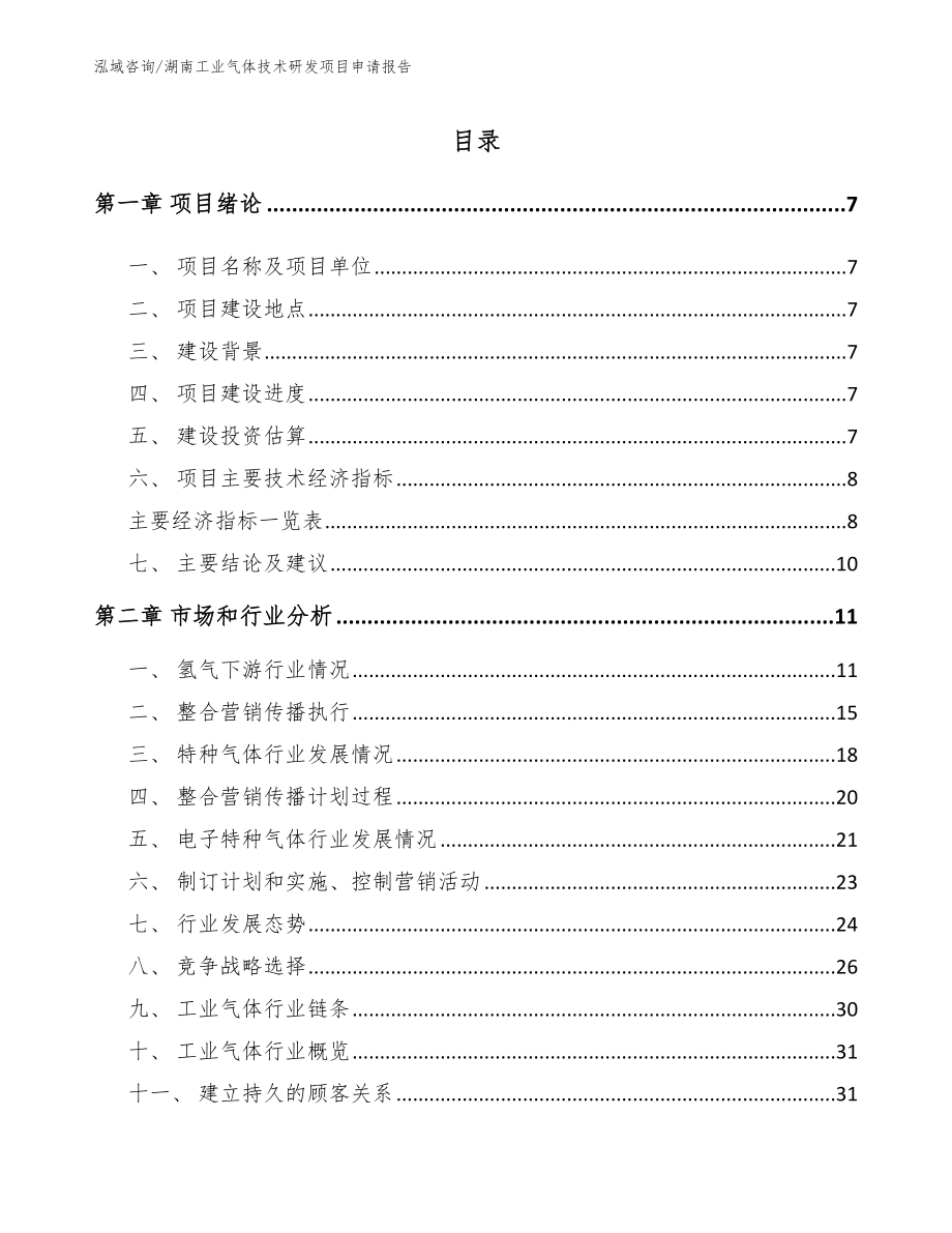 湖南工业气体技术研发项目申请报告_模板范本_第1页