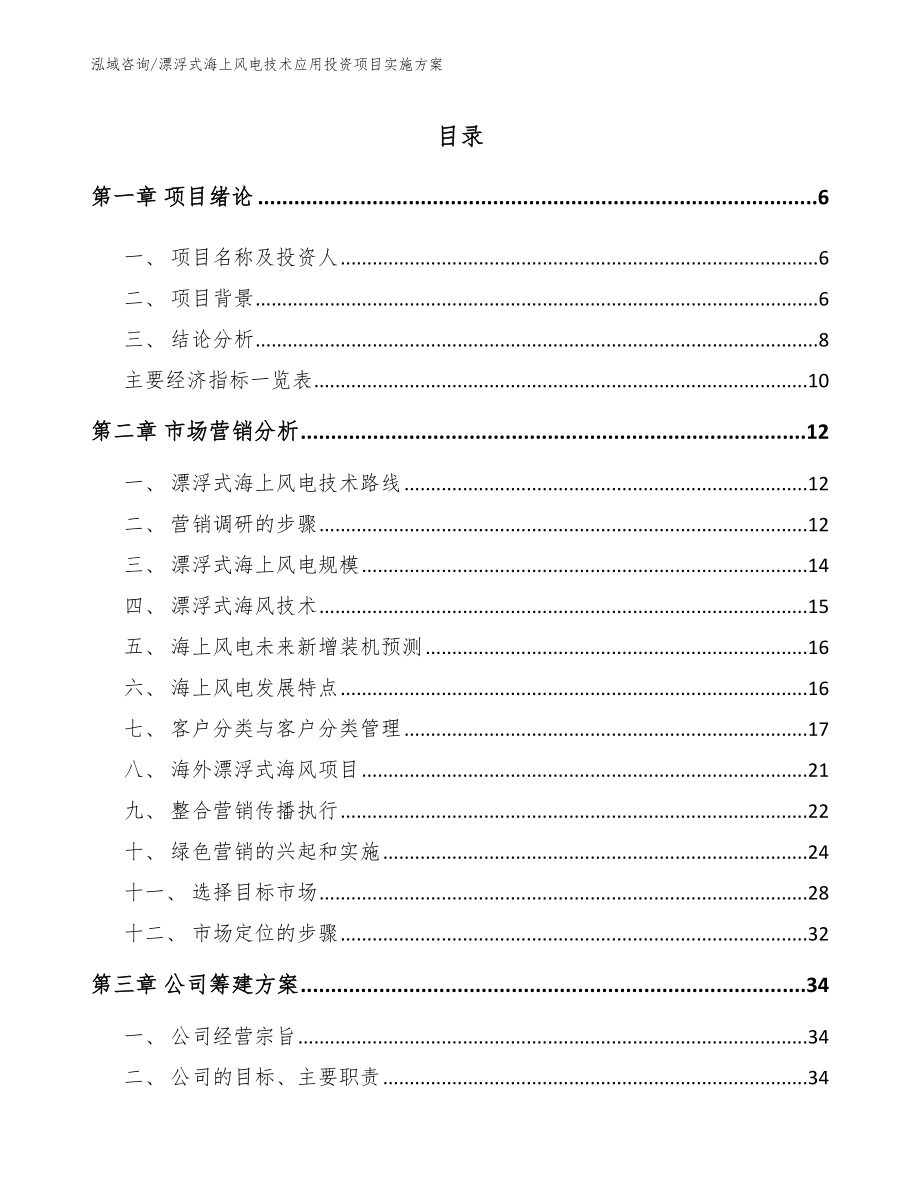 漂浮式海上风电技术应用投资项目实施方案（模板参考）_第1页