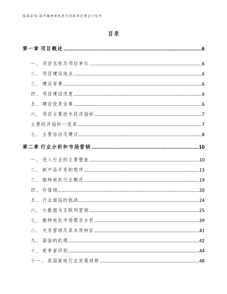 滨州微特电机技术创新项目商业计划书（参考模板）_第1页