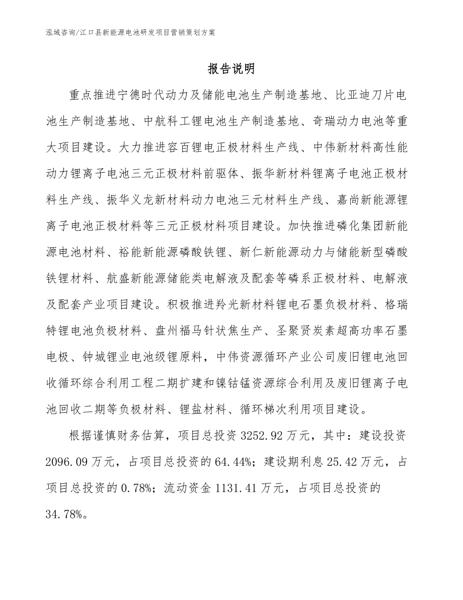 江口县新能源电池研发项目营销策划方案_第1页