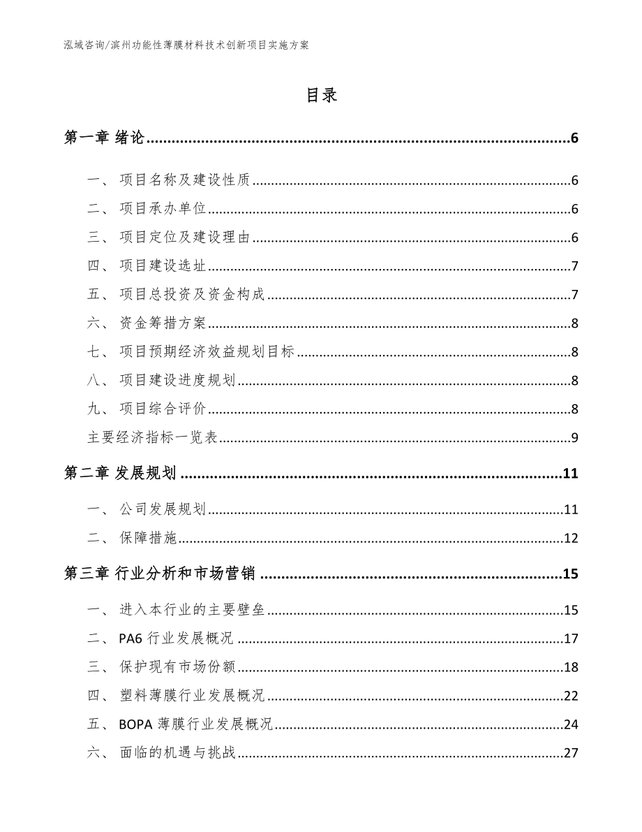 滨州功能性薄膜材料技术创新项目实施方案_第1页