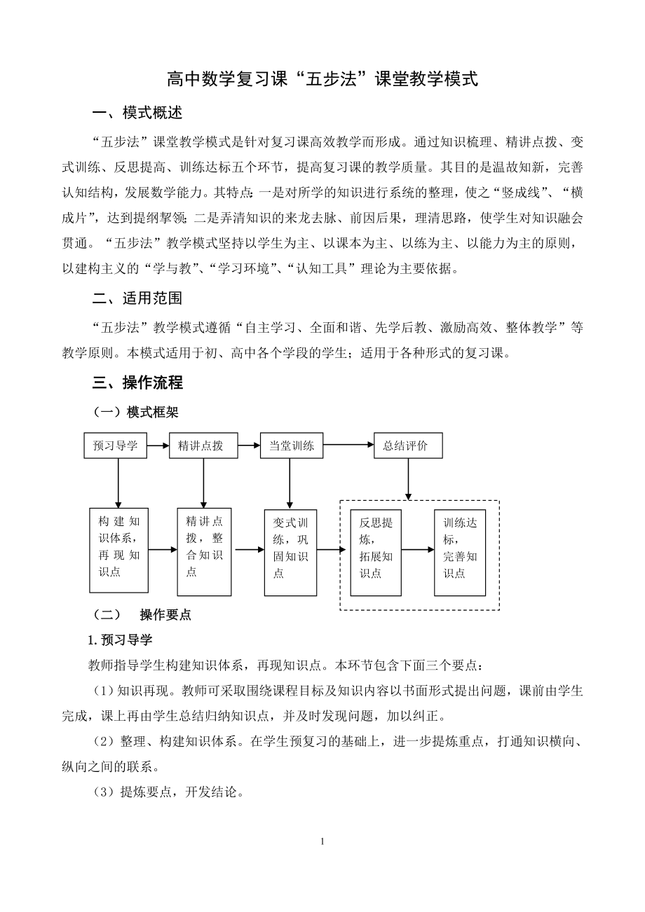 高中数学五步法复习课教学模式_第1页